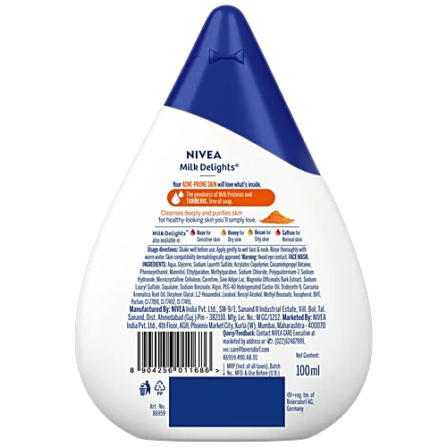 Nivea Milk Delights Women Face Wash With Turmeric For Acne Prone Skin, 100 ml