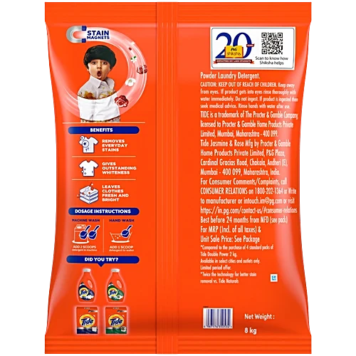 Tide Double Power Plus Jasmine & Rose Detergent Washing Powder, 8 kg